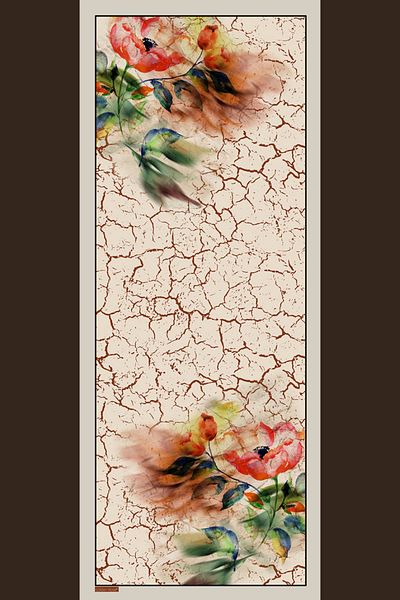 Golden Rose Floral Patterned Silky Shiny Soft Shawl
