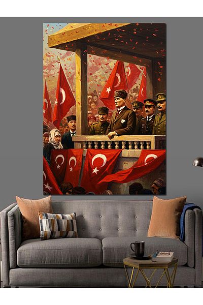 Tablomega National Enthusiasm and Ataturk Decorative Canvas on the Lectern - Mdf Wooden Painting