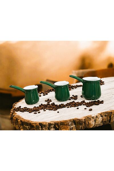 AHİR TİCARET Marbling Enamel Triple Coffee Pot Set Green