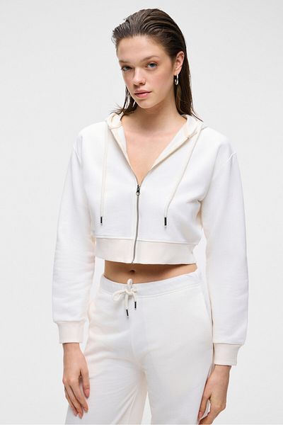 GRIMELANGE Aruba women's 100% cotton long sleeve crop white sweatshirt