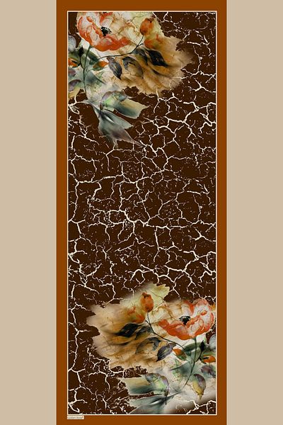 Golden Rose Floral Patterned Silky Shiny Soft Shawl