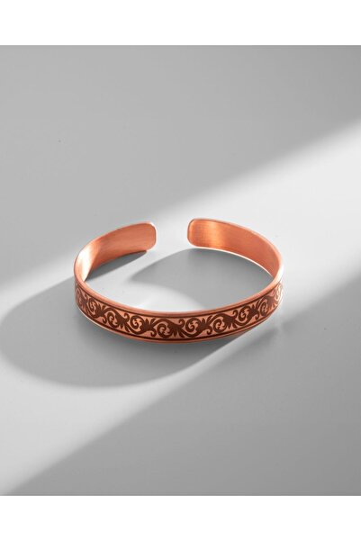 Sırlı Sepet Sarmal Sarmaşık Desenli ve Dua İşlemeli Bakır Bilezik (Zeolit Taşı)