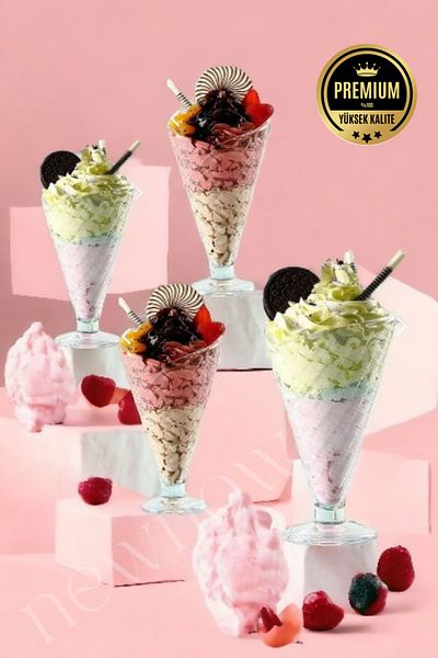 ORTAKÖY CENNETİ Alaska Cornetto 4-Pack Glass Ice Cream Bowl Cone Bowl, Ice Cream Bowl 300 Cc 20 cm Load 9 cm Mouth