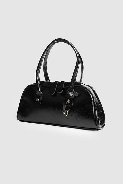 La La'Graccio Paris La'Graccio Paris Women's Leona Patent Leather Baguette Bag Wrinkled Black Patent Leather