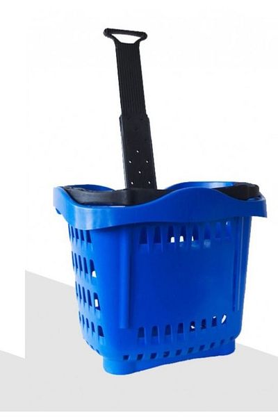 RafBurada Coș de cumpărături din plastic cu mâner telescopic de 40 Lt - Coș de mână pentru băcănie Albastru