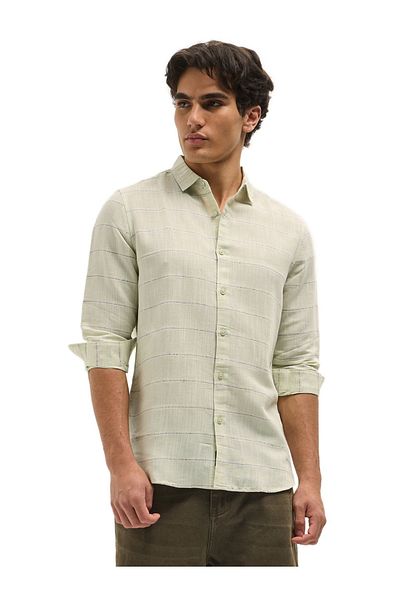 The Bear House Men's Light Green Horizontal Stripes Slim Fit Casual Shirt for Every Occasion