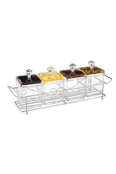 Bin Shihoun Abomar Co 4-Piece Clear Acrylic Spice Storage Box Set with Lid, Decor Color, Silver Metal Holder