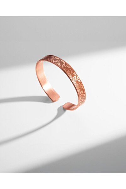 Sırlı Sepet Sarmal Sarmaşık Desenli ve Dua İşlemeli Bakır Bilezik (Zeolit Taşı)