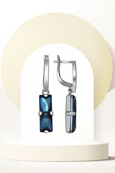 Swaroski Blue Baguette Dangle Earrings with Zirconia Crystal Stones