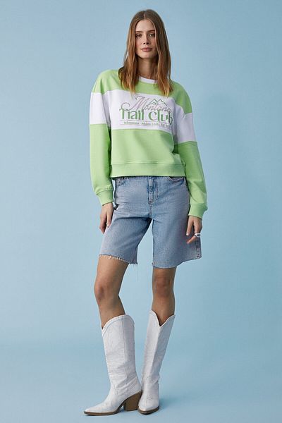 GRIMELANGE Payne Women's Crew Neck Oversize White / Pistachio Green Sweatshirt