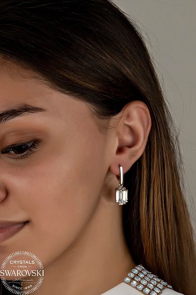 Swaroski Zirconia Crystal Stone White Baguette Tab Earrings
