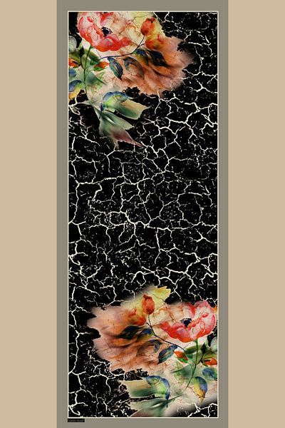 Golden Rose Floral Patterned Silky Shiny Soft Shawl