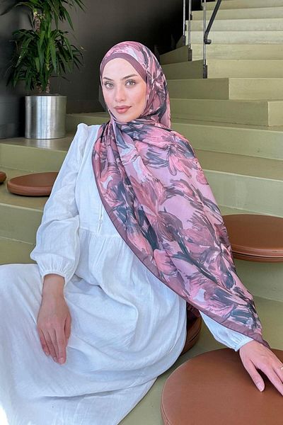 lamelif Flower Pattern Soft Shawl Rose