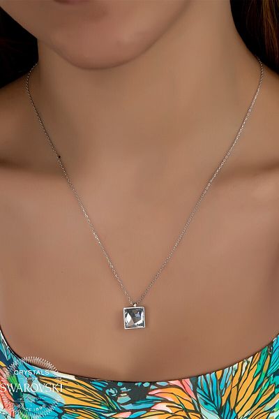 Swaroski Zirconia Crystal Stone Square Necklace Women's Geometric Accessory