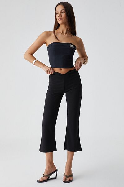 GRIMELANGE Crepsy Women's Slim Short Leg Side Zipper High Waist Short Black Pants