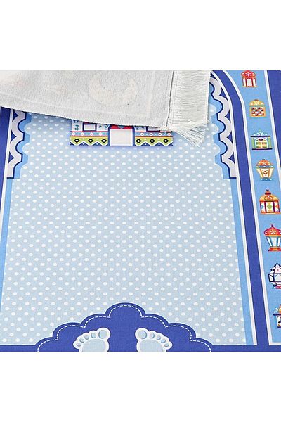 İkranur Children's Prayer Rug Sahra - Blue 45x82 Cm - 110 gr - With Rosary Gift