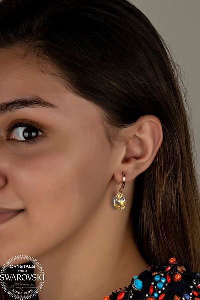 Swaroski Shiny Drop Ros Earrings with Zirconia Crystal Stones