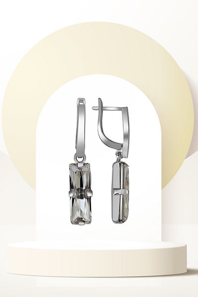 Swaroski White Baguette Dangle Earrings with Zirconia Crystal Stones