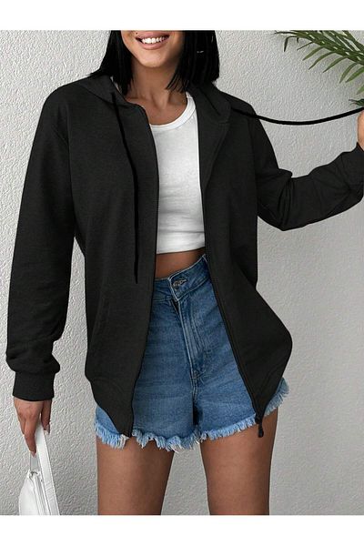 Syndra Cardigan Black Zippered Hoodie