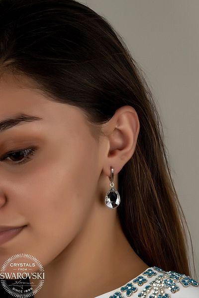 Swaroski White Flat Drop Earrings with Zirconia Crystal Stones