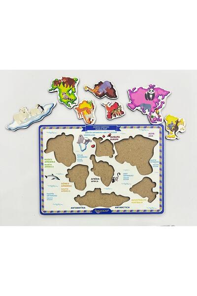lologames Ahşap Dünya Haritası Eğitici Bul-tak Oyunu Puzzle - Yapboz