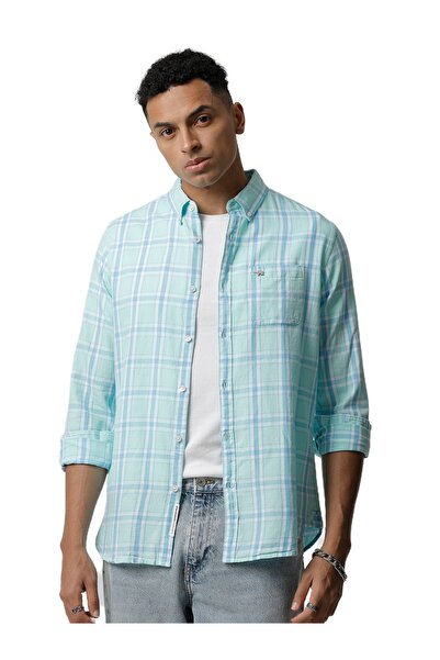 The Bear House قميص رجالي كاجوال بأزرار ونقشة مربعات رفيعة مناسب لكل المناسبات