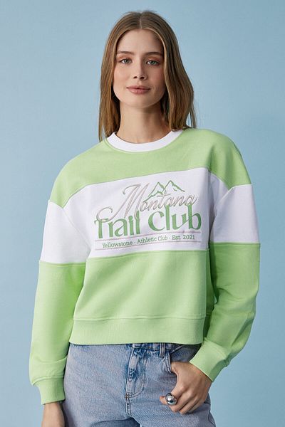 GRIMELANGE Payne Women's Crew Neck Oversize White / Pistachio Green Sweatshirt