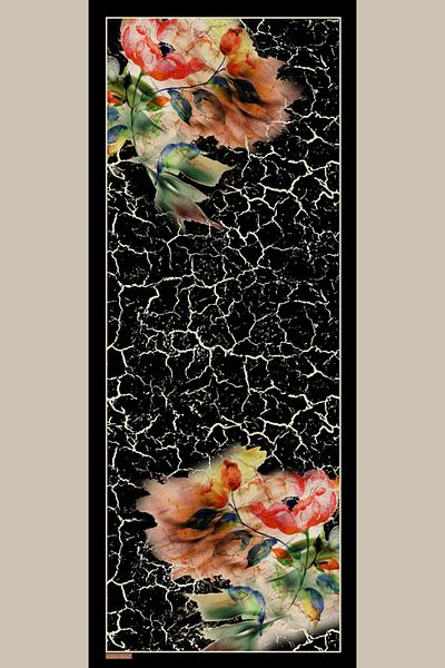 Golden Rose Floral Patterned Silky Shiny Soft Shawl