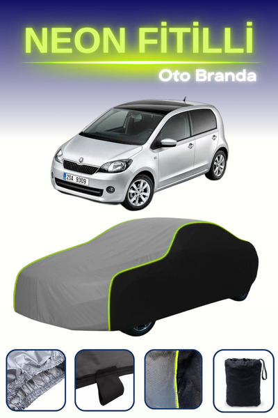 Cemku Fast أسود-رمادي-أسود [سكودا سيتيجو] مشمع سيارة متوافق مع حبال النيون، م...