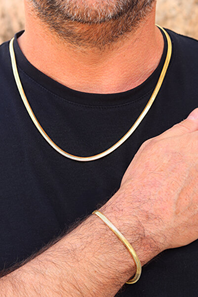 Midyat Nurtaş Gümüş 925 Ayar Gümüş Gold Kaplama Yılan Derisi Model Ezme Zinci...