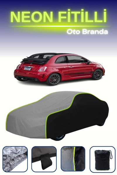 Cemku Fast أسود-رمادي-أسود [Fiat 500C Abarth 2012 - 2021] مشمع سيارة متوافق مع حبال النيون، مقاوم للماء والغبار