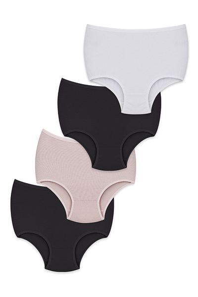 BEGATEKS Women's Panties High Waist Plus Size 4 Pack - Cotton Fabric, 7 Different Color Options