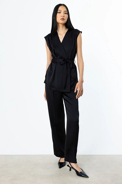 Ekol Wide Leg Satin Trousers Black