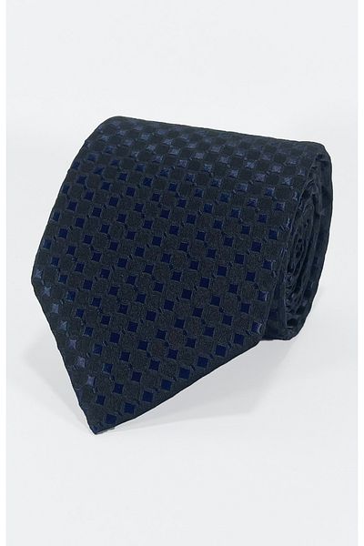 BLC Basic Line Co. Navy Blue Gingham Black Tie and Pocket Square Set – 7 cm