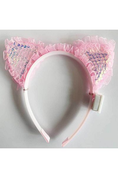 Skygo Ruffled Edge Pink Sequined Led Lighted Cat Ear Crown 17X19 cm