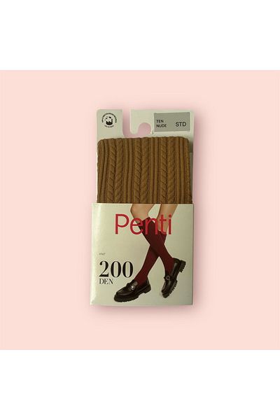Penti Women's Knit Skin Color 200 Denier Thick Winter Self-Patterned Knee-Length Trouser Socks