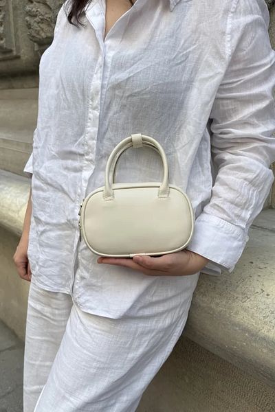 LEONAS Women's Shoulder Bag with Stitching Detail Canvas Strap Aden Cream