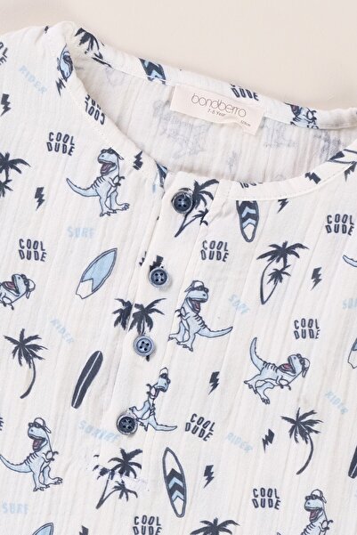 Bondberro Μουσελίνα ύφασμα εμπριμέ αγορίστικο μπλουζάκι 100% Organic Oeko-tex Certified