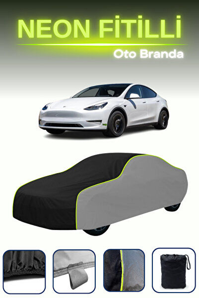 Cemku Shade Gri-Siyah-Gri [Tesla Model Y] Uyumlu Neon Fitilli Araba Brandası,...