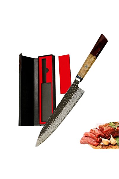 NEOSOR Cutit Bucatar, Otel Damasc VG10, 67 Straturi, Forjat Manual, Maner din Rasina, Pattern Hammer, 20 cm