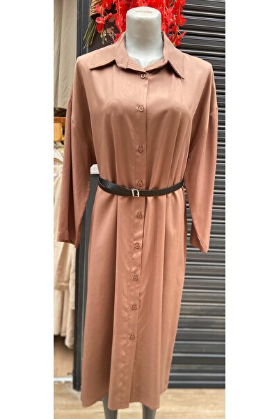 Puane Kadın Uzun Kemer Detaylı Gömlek Elbise 20629