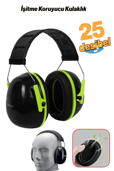 NUBLADO Manşonlu Kulaklık Siyah Yeşil Gürültü Önleme Önleyici 25 Db Ses Korum...