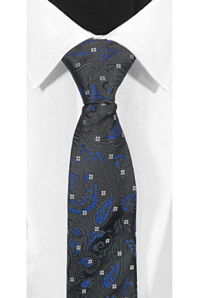 BLC Basic Line Co. Σετ μαύρο μπλε με μοτίβο σάλι και μαντήλι τσέπης – 7 cm