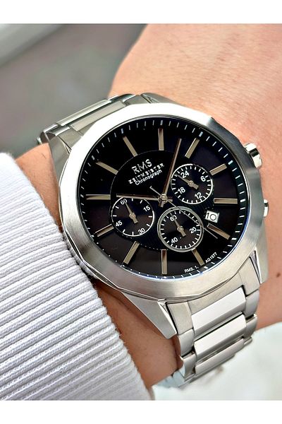 Romanson Function Silver-Black Color 24 Months Guarantee Steel Cord Steel Case Men's Wristwatch 1352.B01