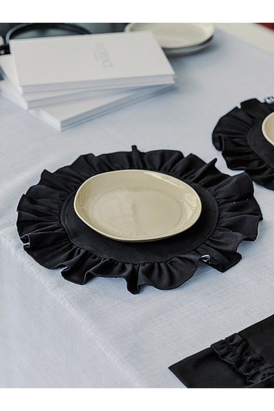 KaiHome Lune Linen Frilly Round Plate / American Service 4 Pcs