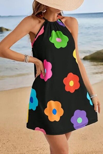 Mossta Μίνι φόρεμα με λουλουδάτο σχέδιο με λαιμόκοψη - Μαύρο