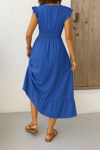 Mossta Φόρεμα Aerobin με διπλό λαιμόκοψη και ελαστική μέση - Μπλε