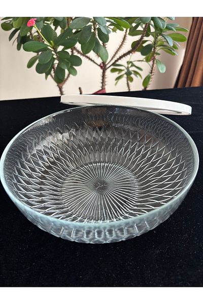 DİBA AVM 20 cm Glass Storage Container Salad Bowl Diameter 20 cm Height 7 cm Volume 1350 Cc