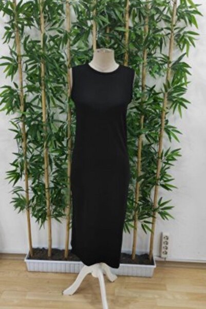 Mossta Sleeveless Basic Midi Viscose Dress -Black