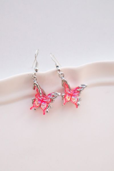 EFBUTİK Red Hologram Butterfly Imported Earrings